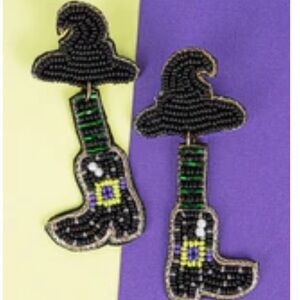 Black Beaded Witch Hat and Boot Earrings